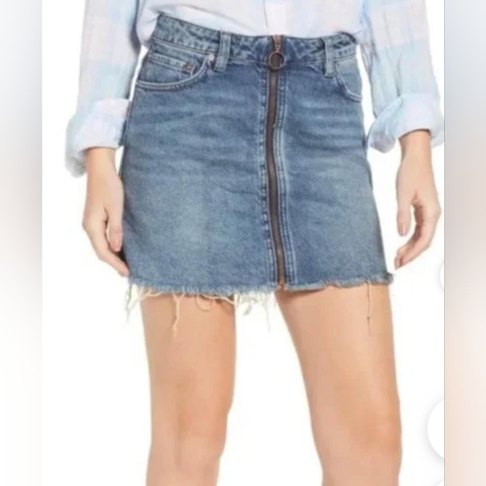 We The Free Blue Denim Mini Skirt